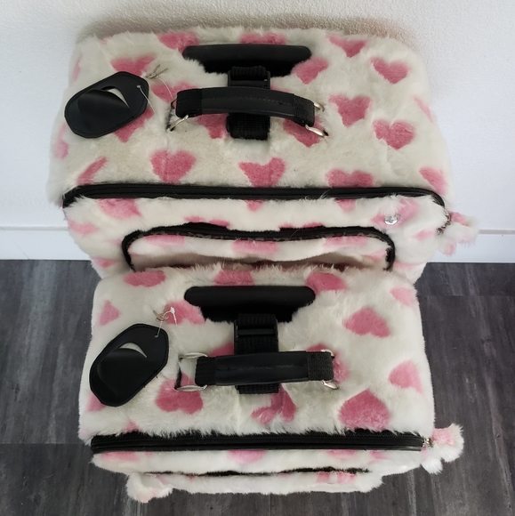White Pink Faith Knight Faux Fur L Luggage - Picture 9 of 11